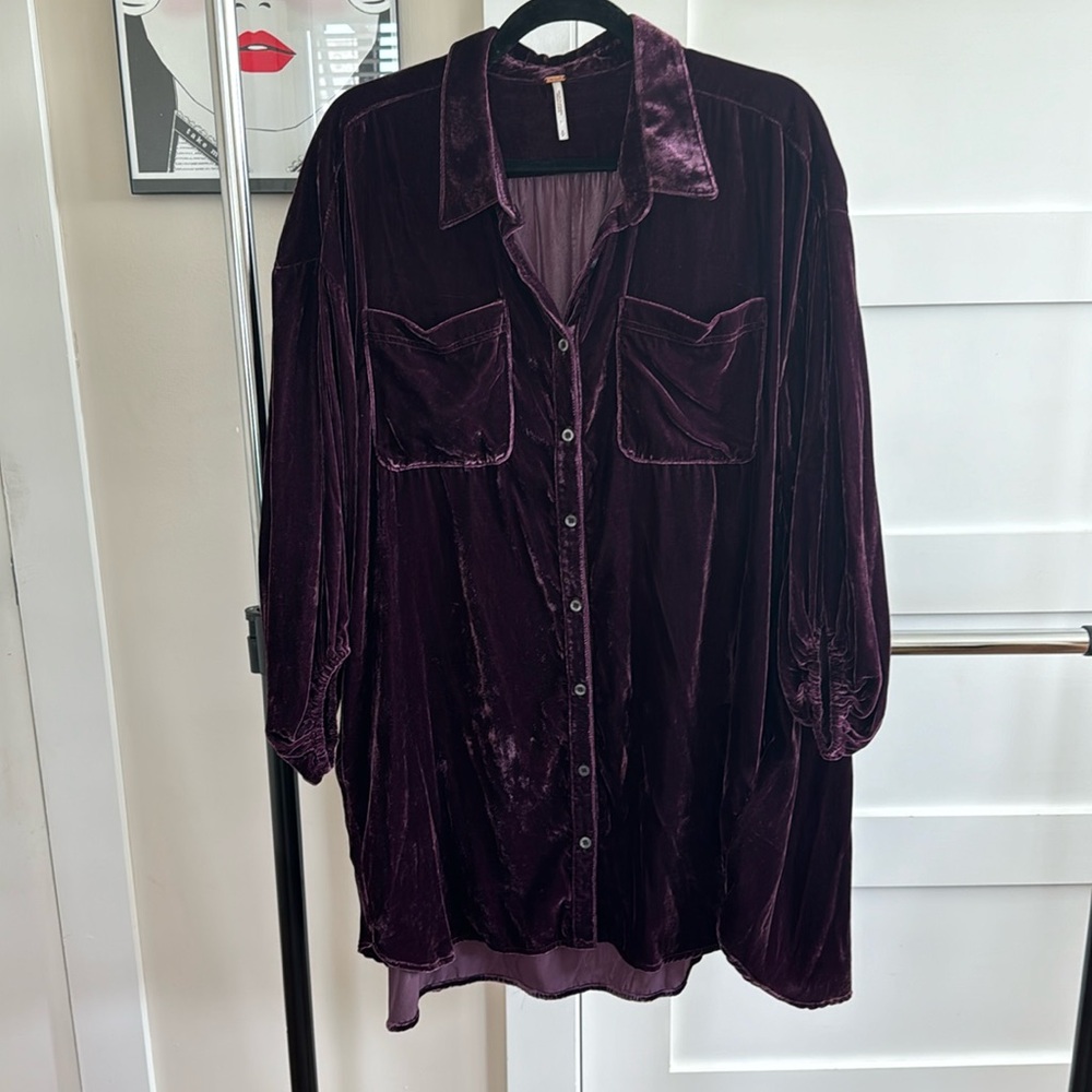 Free People Lux Velvet Shirtdress - purple